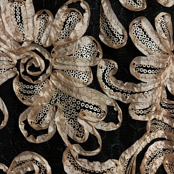 Betsy & Adam Black with Gold Ribbon and Sequin Embellished Sheath Dress - Picture 2 of 5